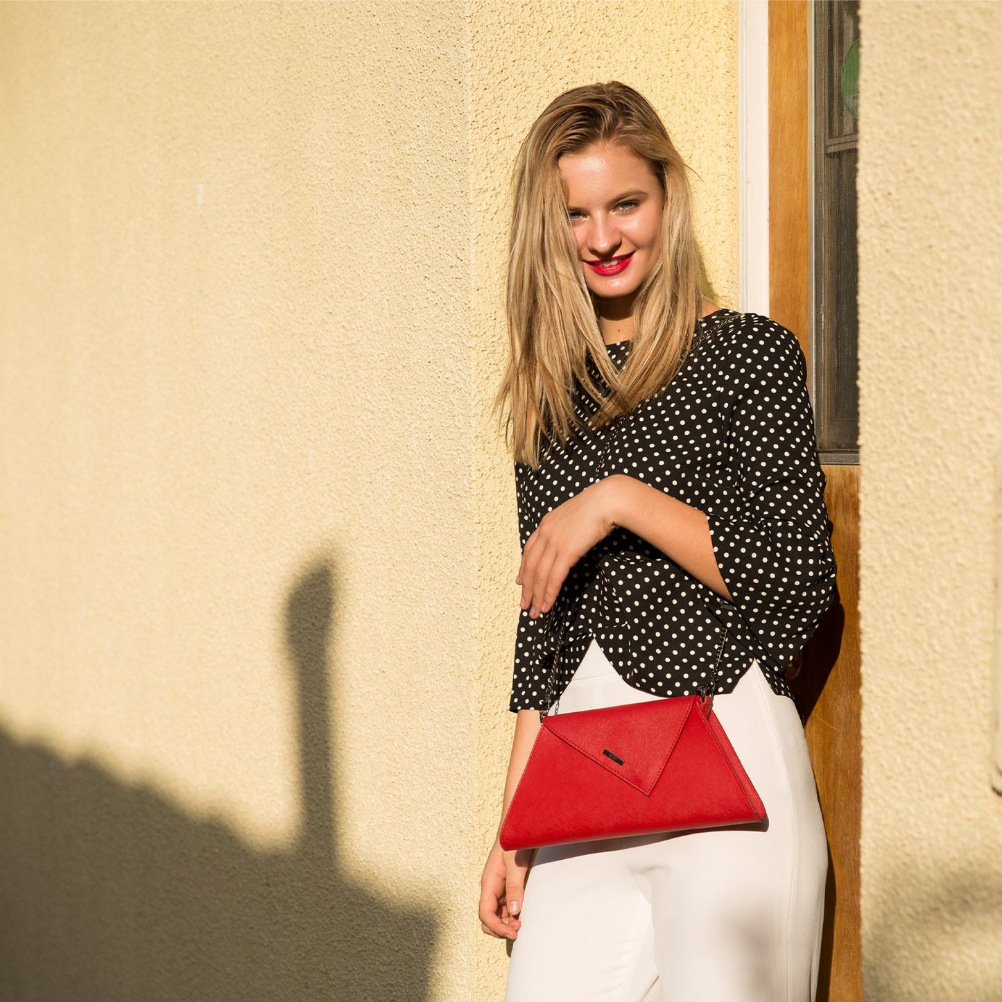 SUSU Red Clutch Bag Leather Clutch Purse Crossbody Evening Purse Unique Women's Red Handbag
