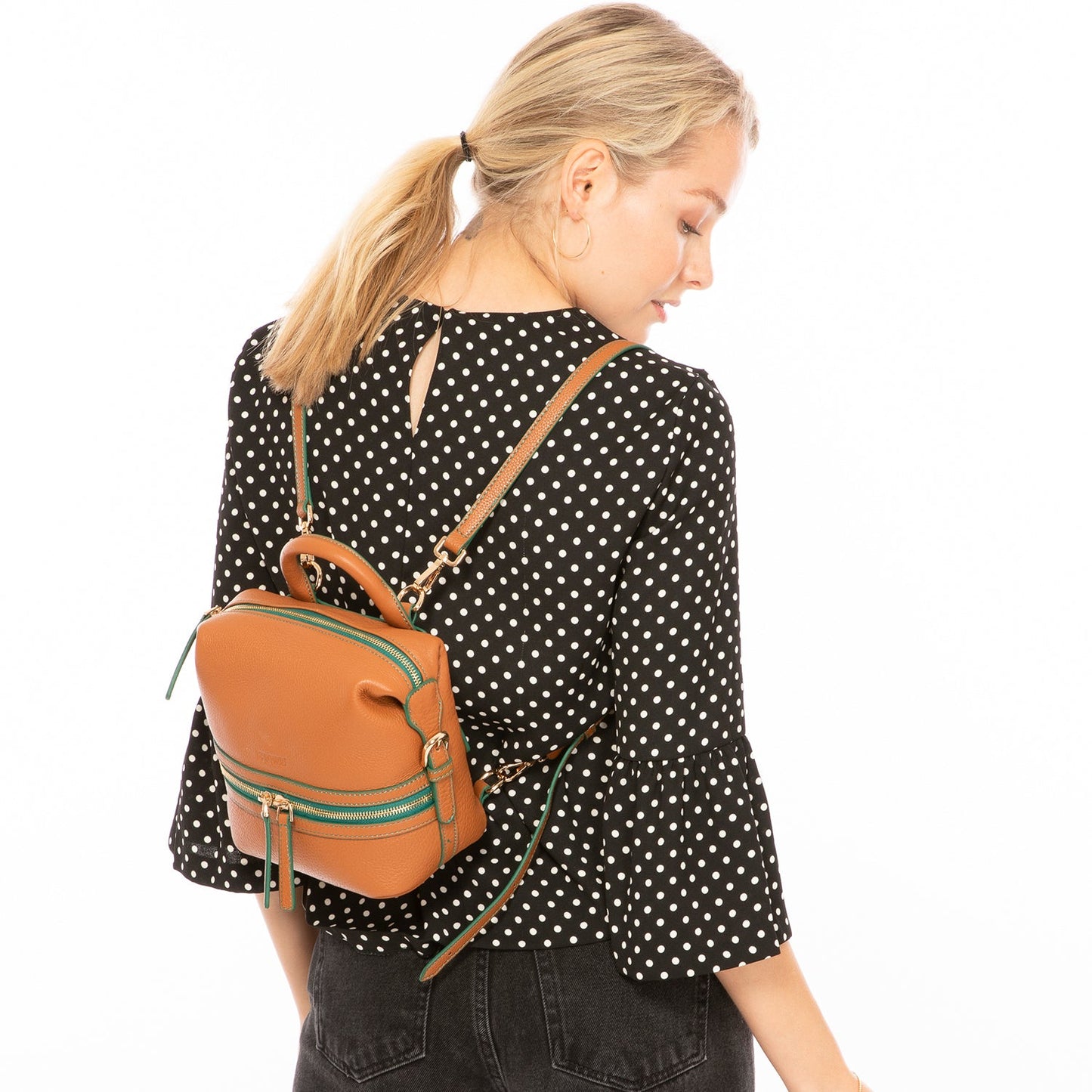 SUSU Brown Leather Backpack Purse for Women Convertible Crossbody Bag Medium Size with Front and Back Pockets