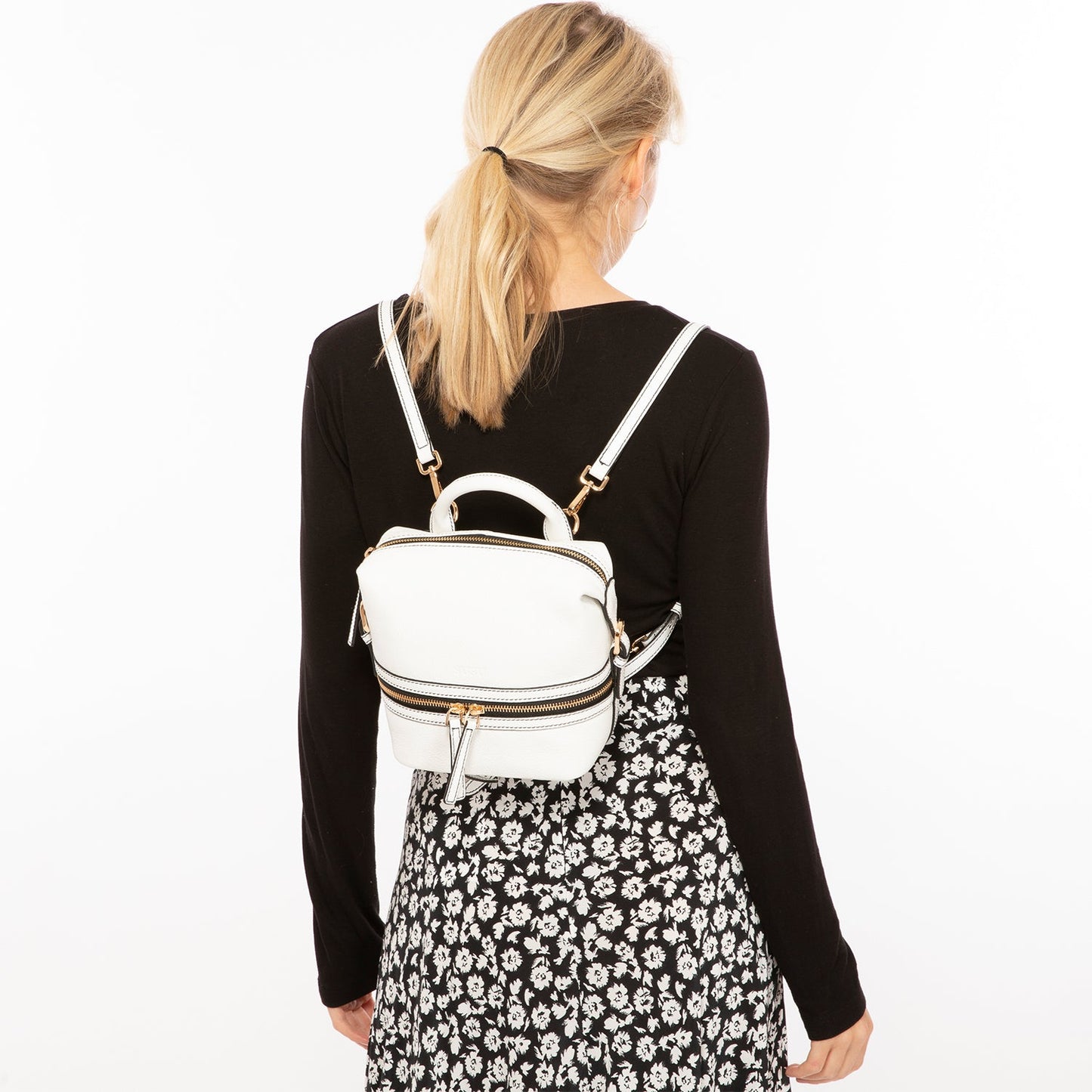 SUSU Leather Backpack for Women White Purse Convertible Crossbody Bag Medium Size with Front and Back Pockets