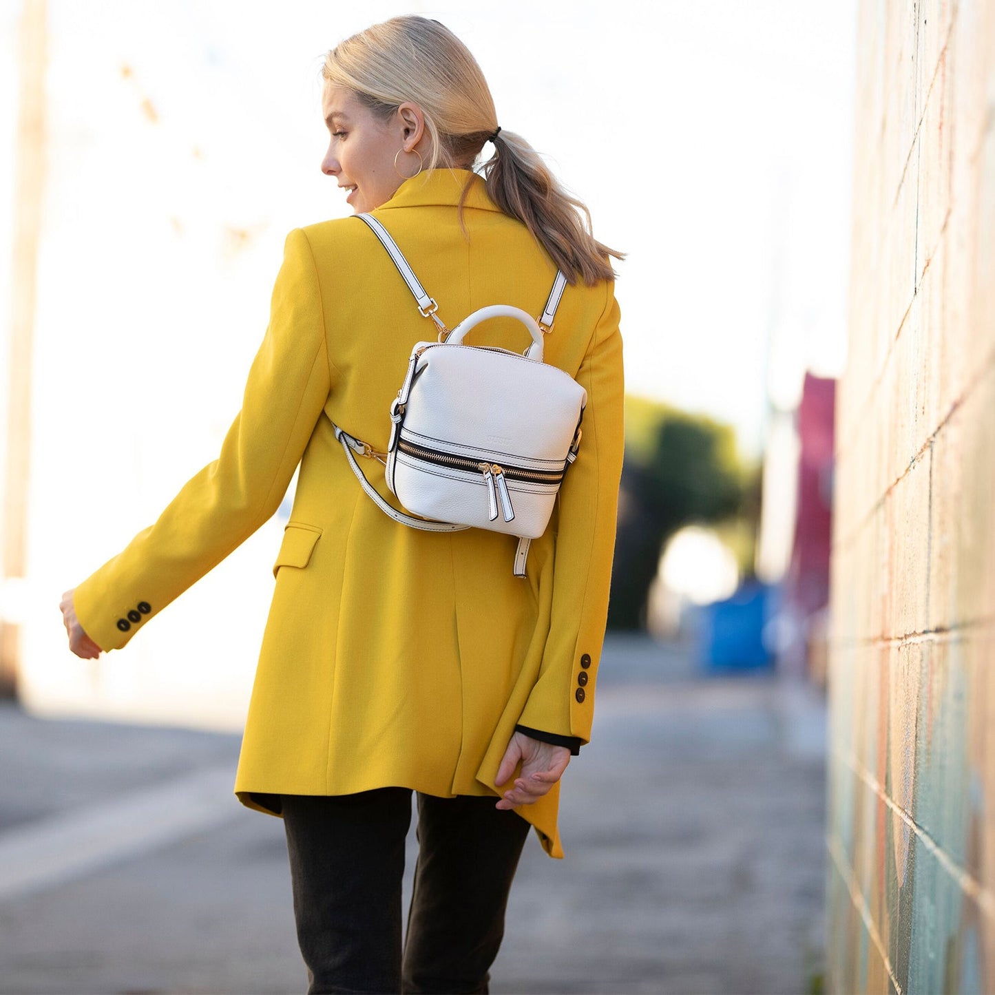 SUSU Leather Backpack for Women White Purse Convertible Crossbody Bag Medium Size with Front and Back Pockets