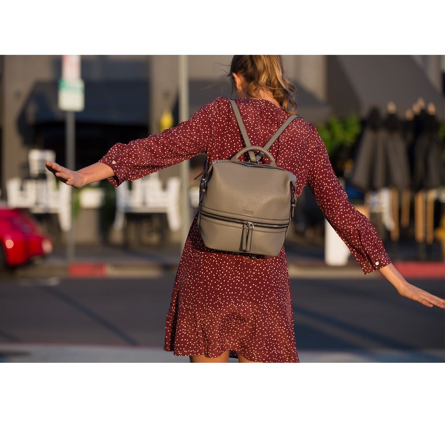 SUSU Grey Leather Backpack Purse Convertible Crossbody Bag