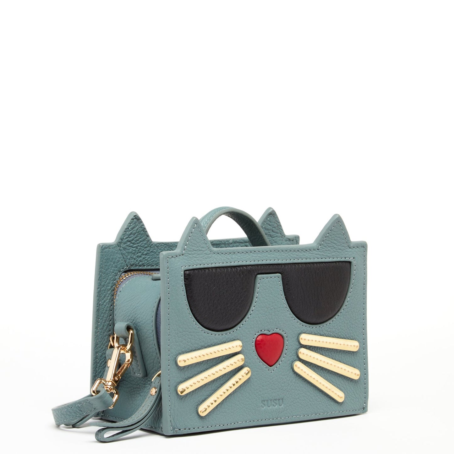 SUSU Leather Cat Purse Crossbody Bag Mineral Blue Handbag for Women