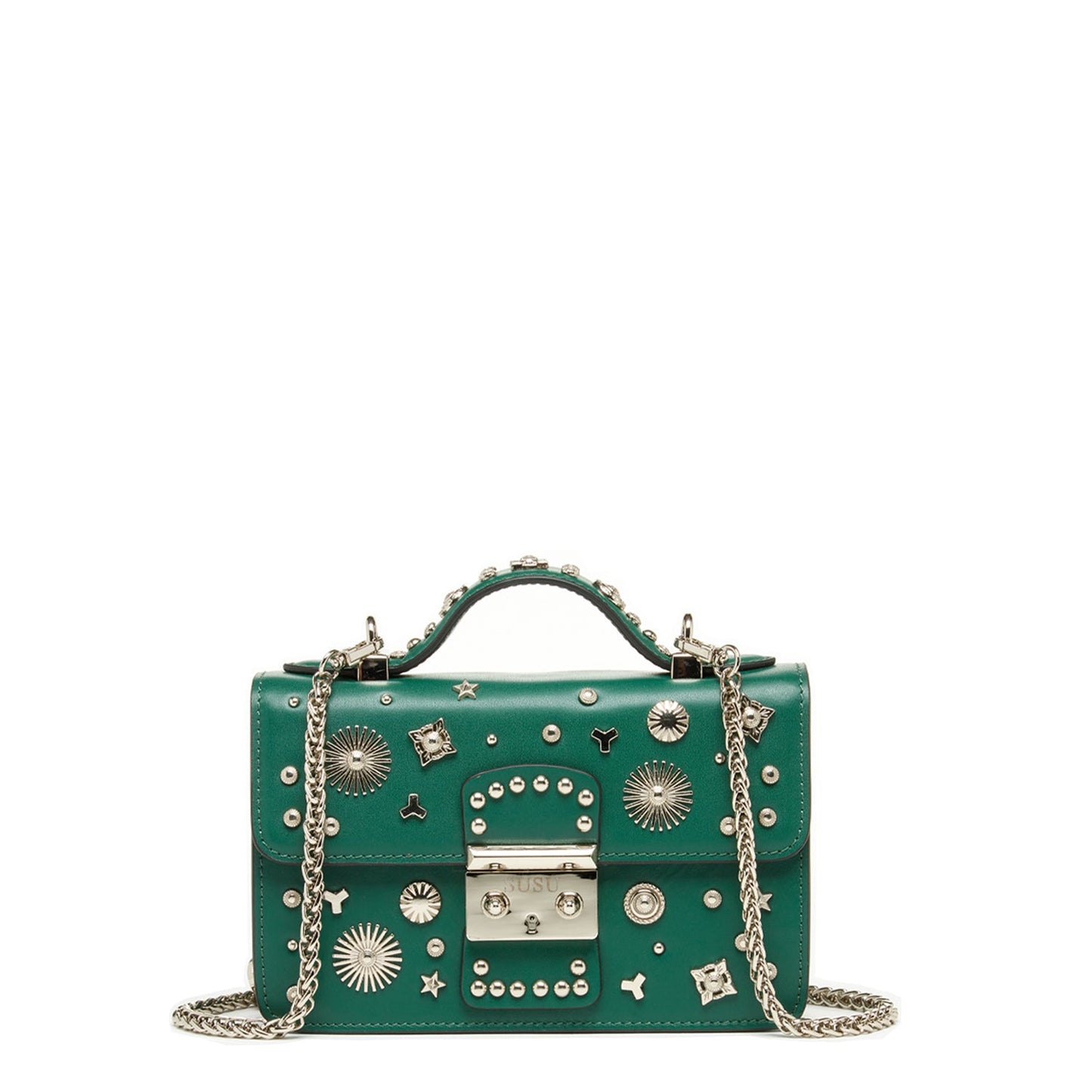 SUSU Small Leather Crossbody Bag Dark Green Purse Women's Handbag