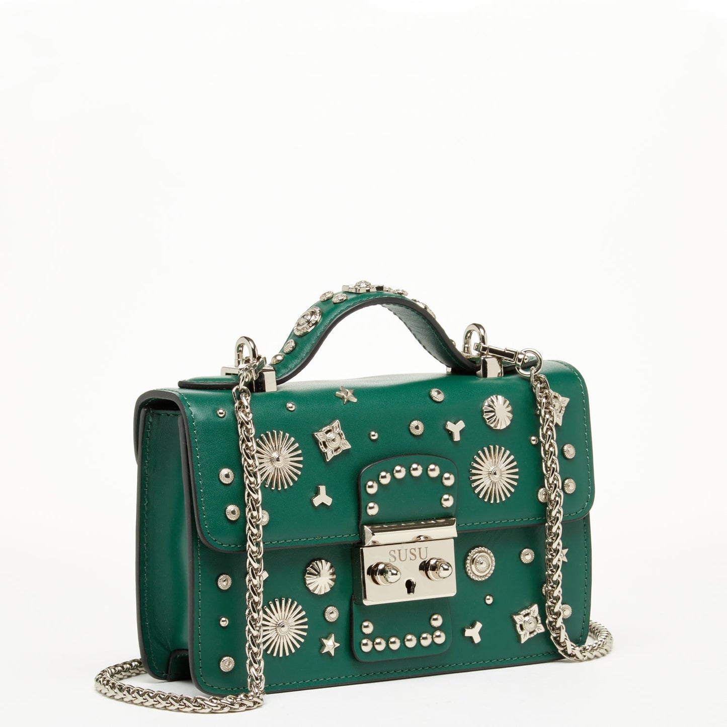 SUSU Small Leather Crossbody Bag Dark Green Purse Women's Handbag