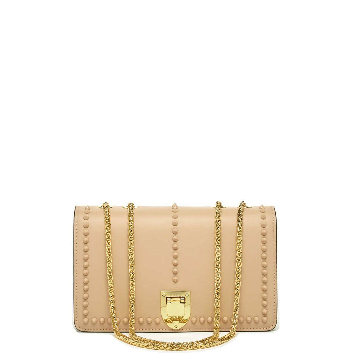 SUSU Leather Chain Shoulder Bag with Chain Strap, Medium Size Crossbody Bag Beige Purse