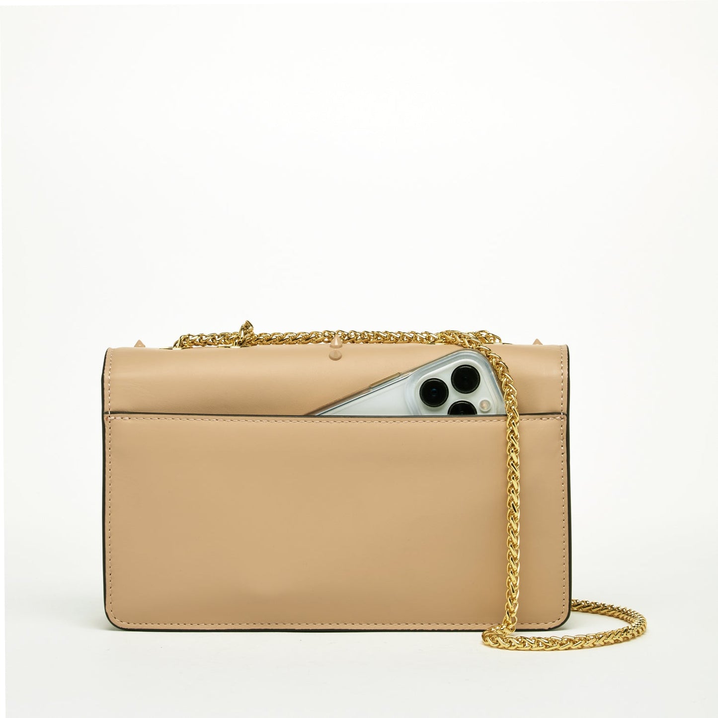 SUSU Leather Chain Shoulder Bag with Chain Strap, Medium Size Crossbody Bag Beige Purse
