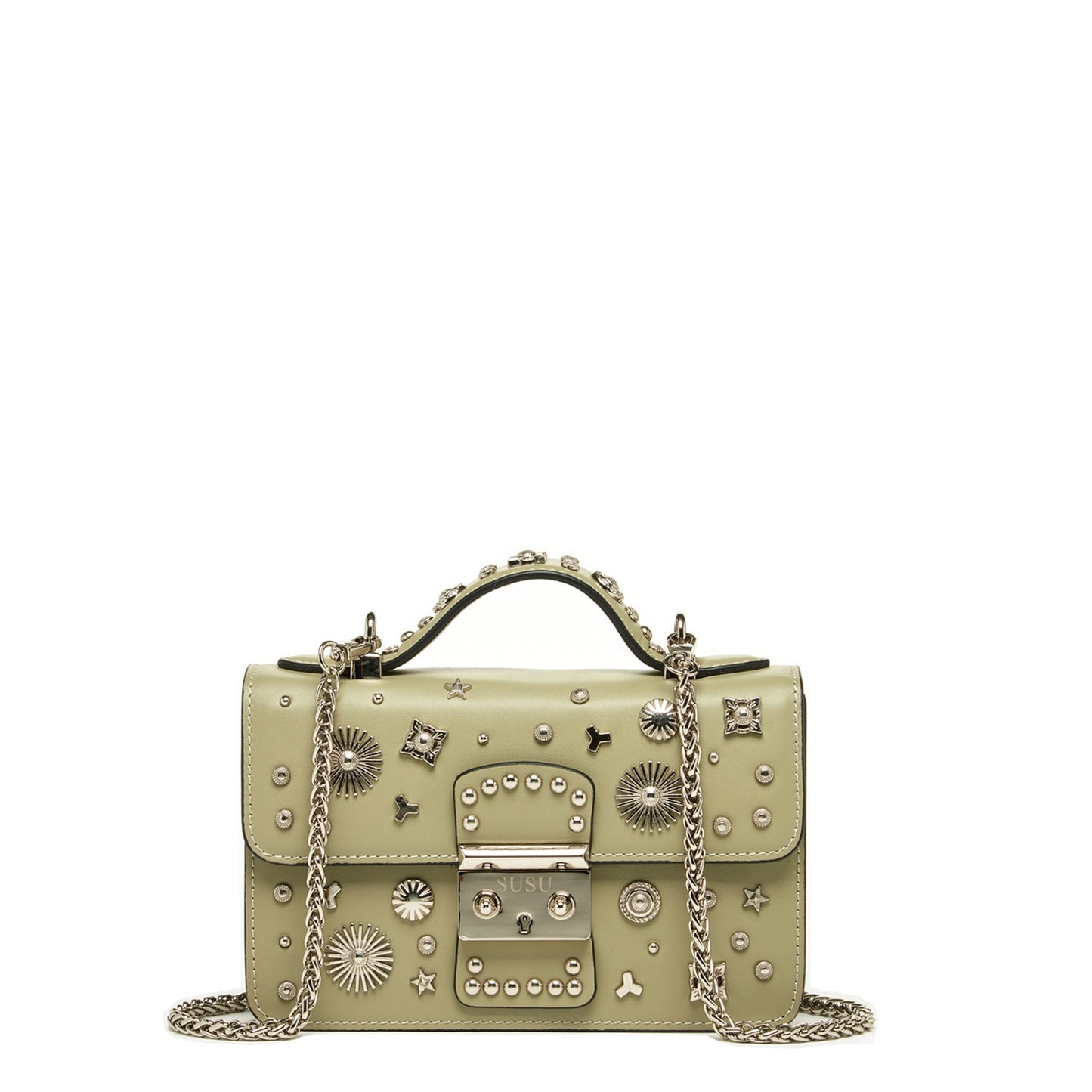 SUSU Small Leather Crossbody Bag Sage Green Purse Women's Handbag