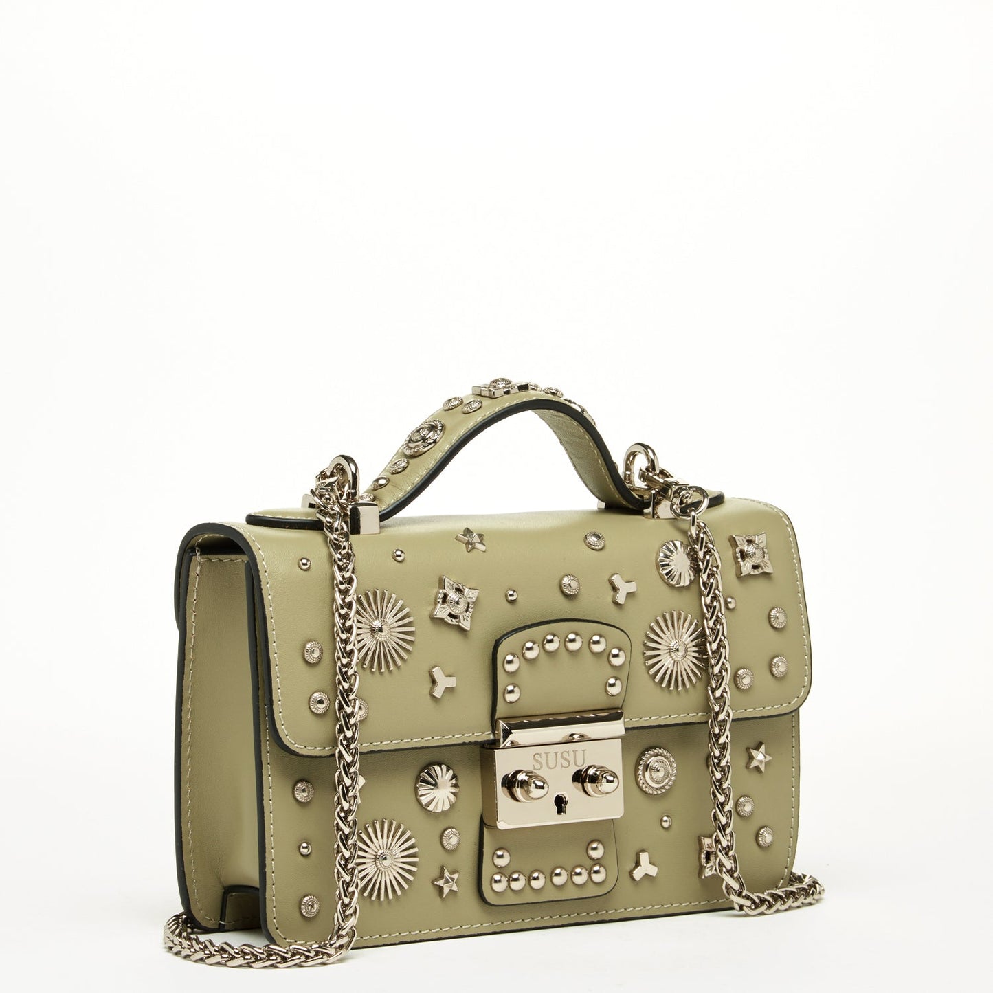 SUSU Small Leather Crossbody Bag Sage Green Purse Women's Handbag