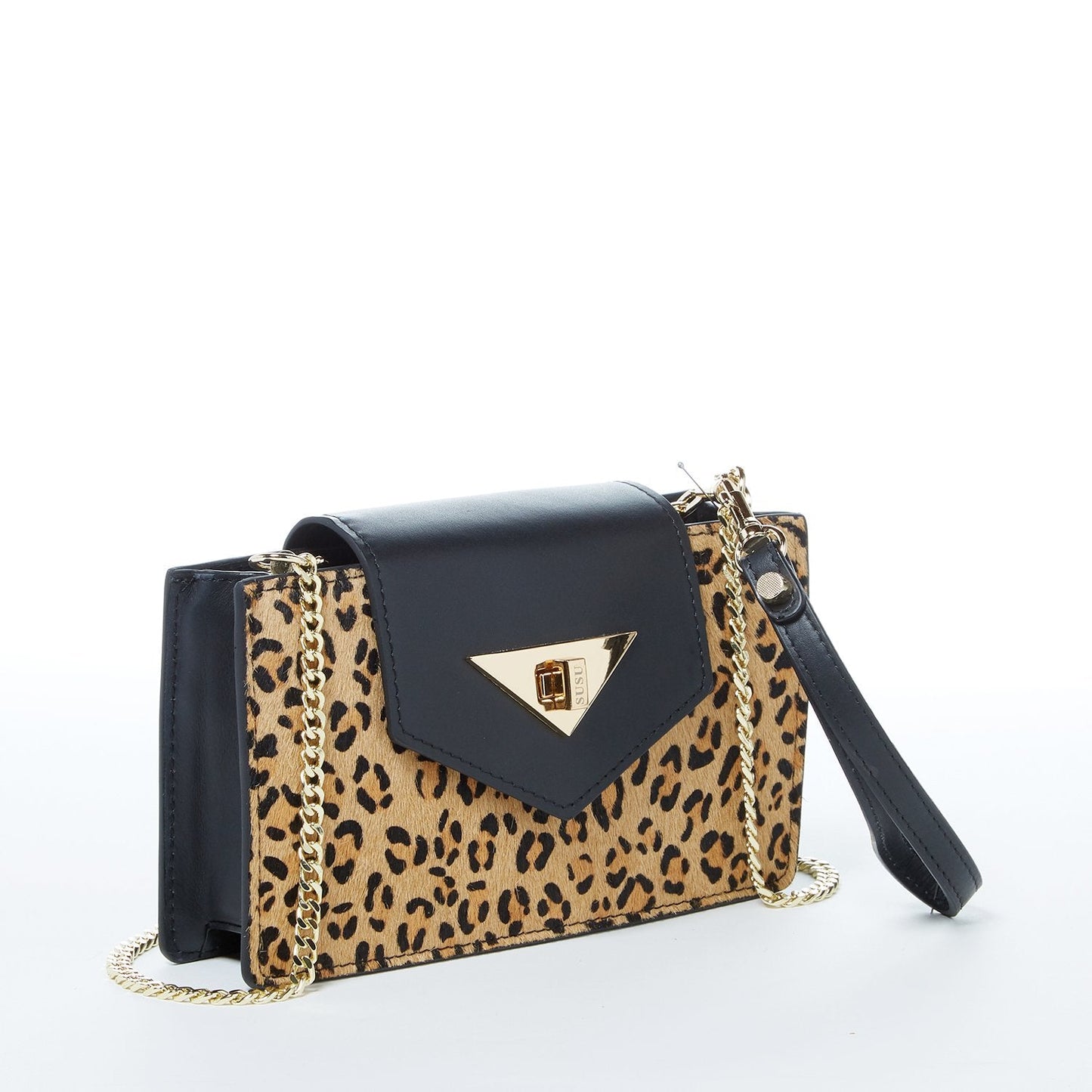 SUSU Mini Crossbody Bag Small Leather Leopard Black Purse Wristlet Women's Handbag