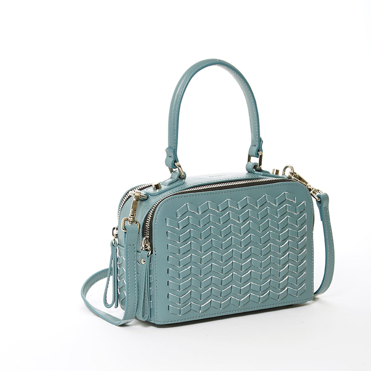 SUSU Woven Leather Crossbody Bag Blue Purse Women's Handbag