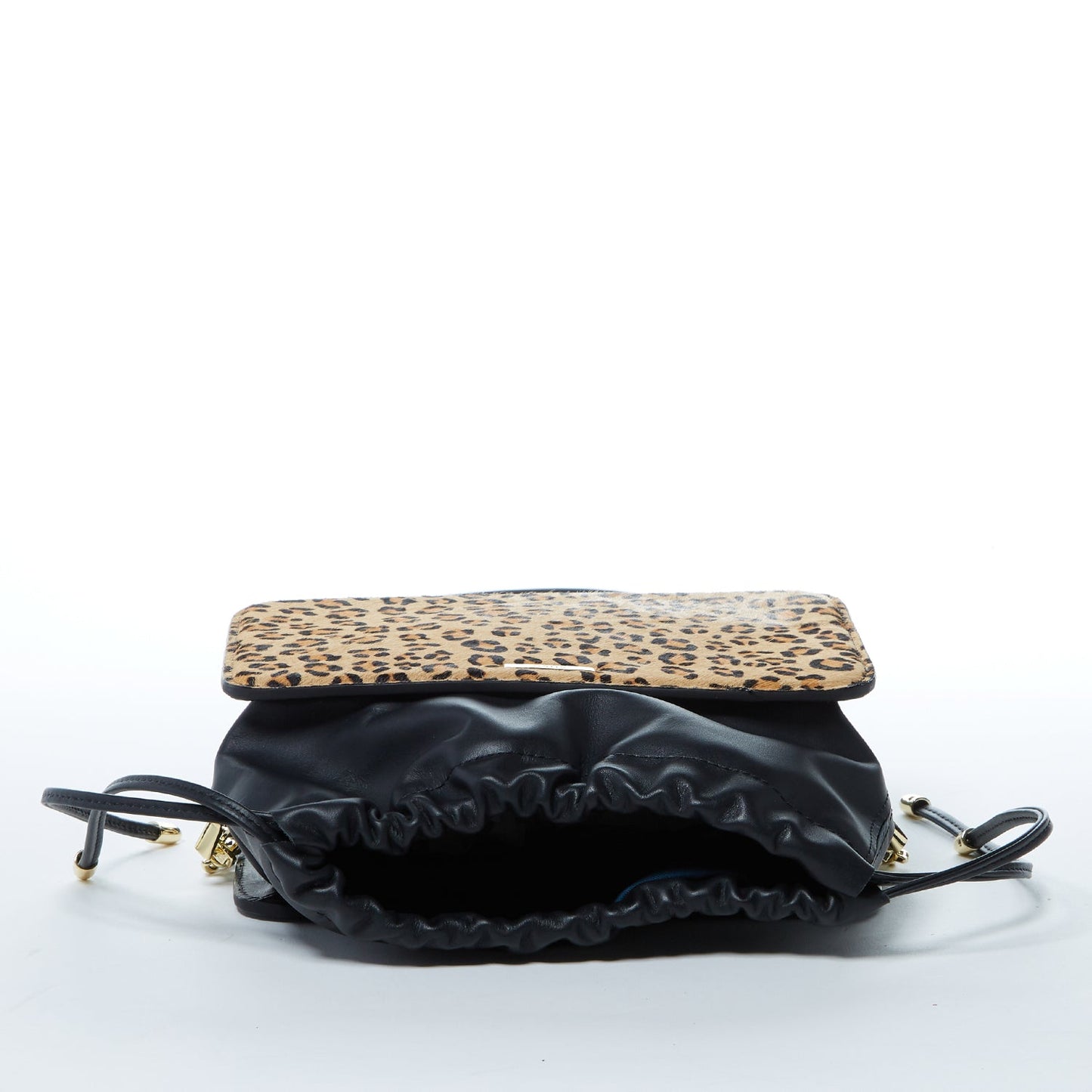 SUSU Leather Bucket Bag Leopard Black Purse Drawstring Design Medium Size Bag