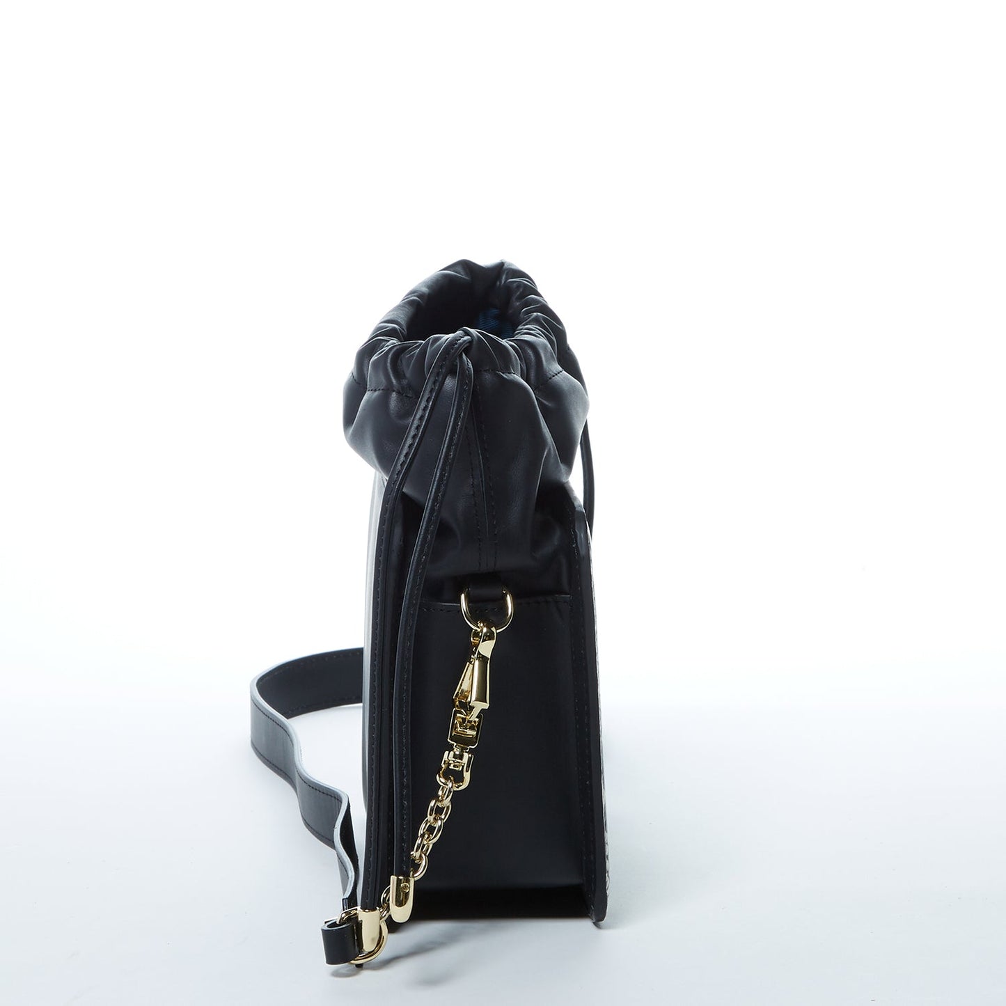 SUSU Leather Bucket Bag Black Purse Snakeskin Drawstring Design Medium Size Bag