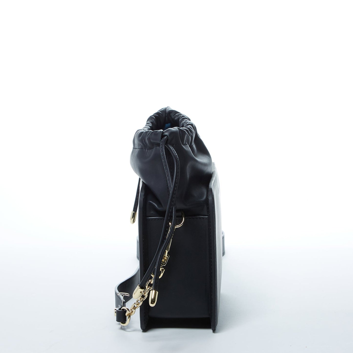SUSU Leather Bucket Bag Black Purse Drawstring Design Medium Size Bag