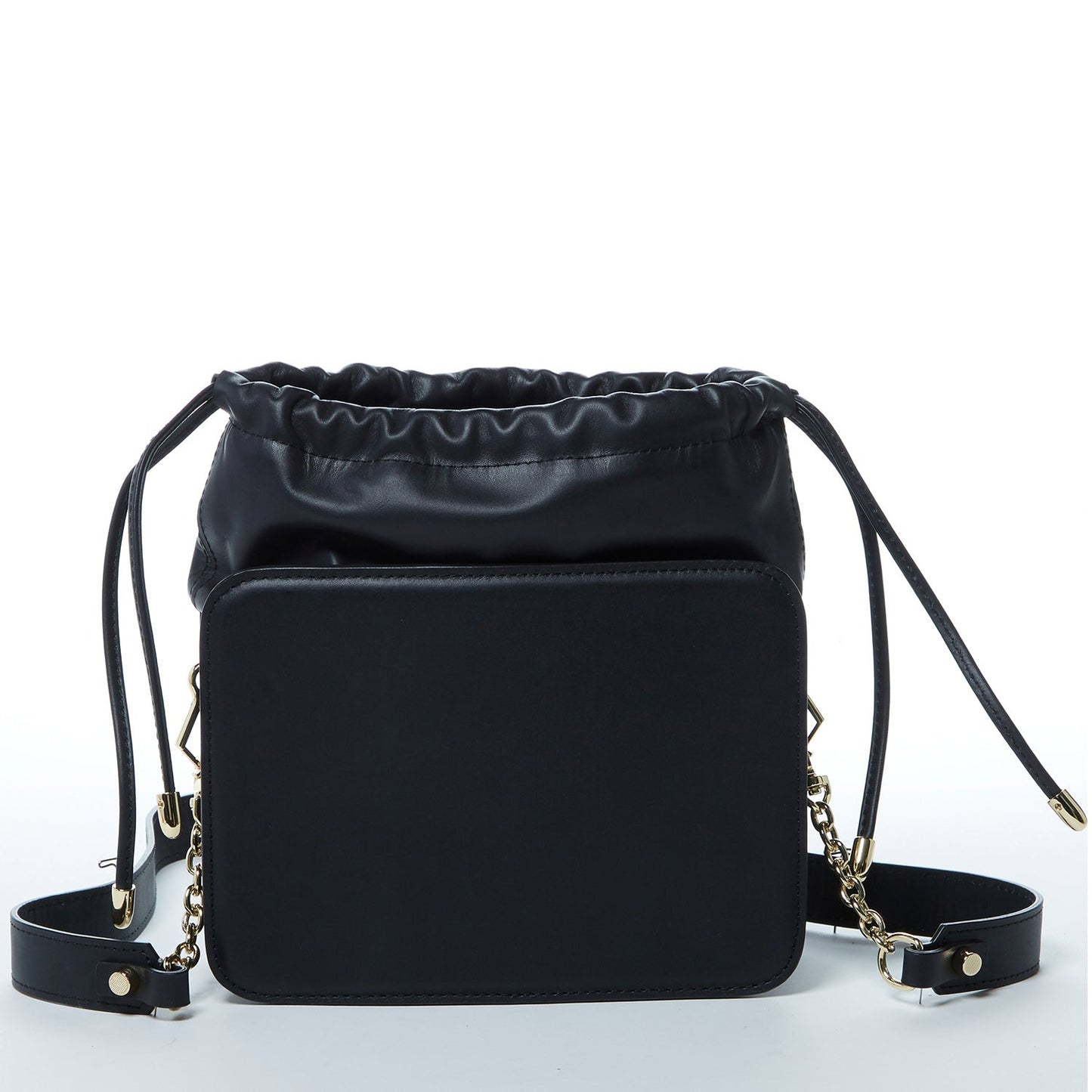 SUSU Leather Bucket Bag Black Purse Drawstring Design Medium Size Bag