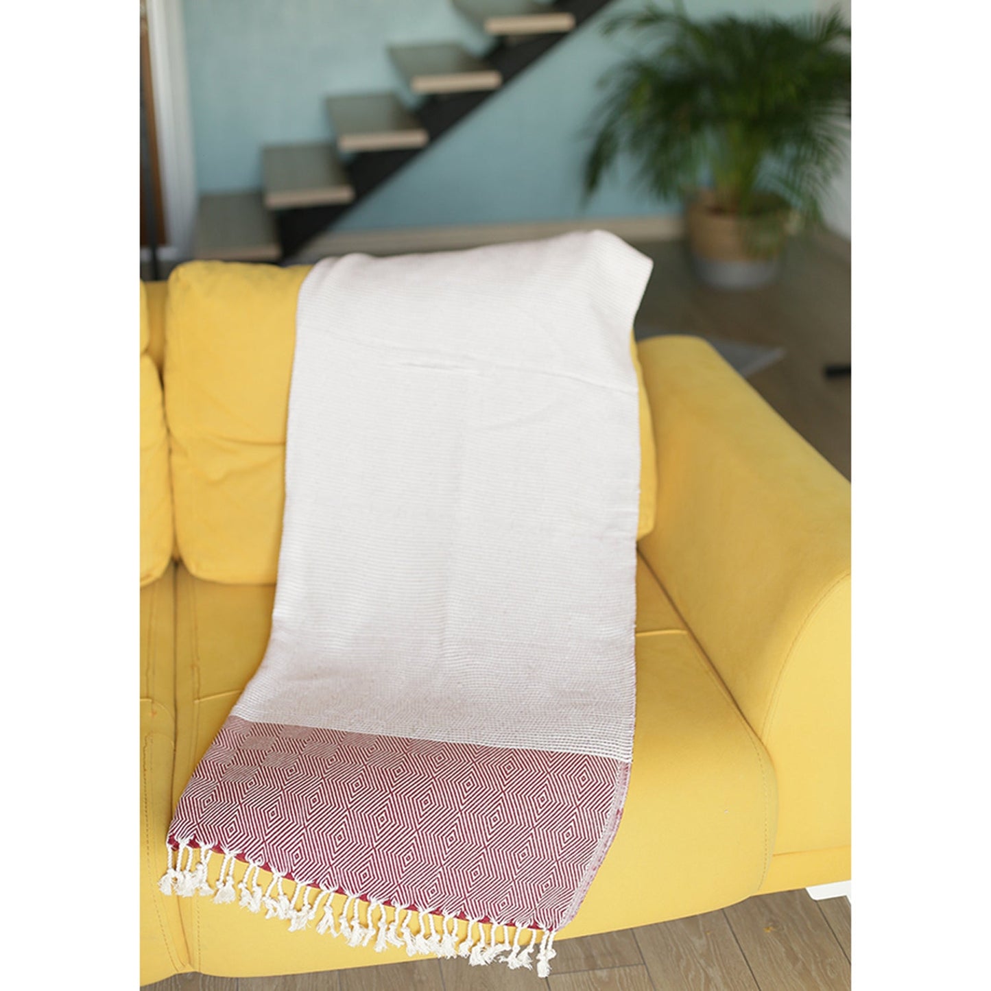 Handwoven Throw Blanket Set of 2 40" x 70" Turkish Cotton 100% with Tassels for Couch, Sofa, Bedding