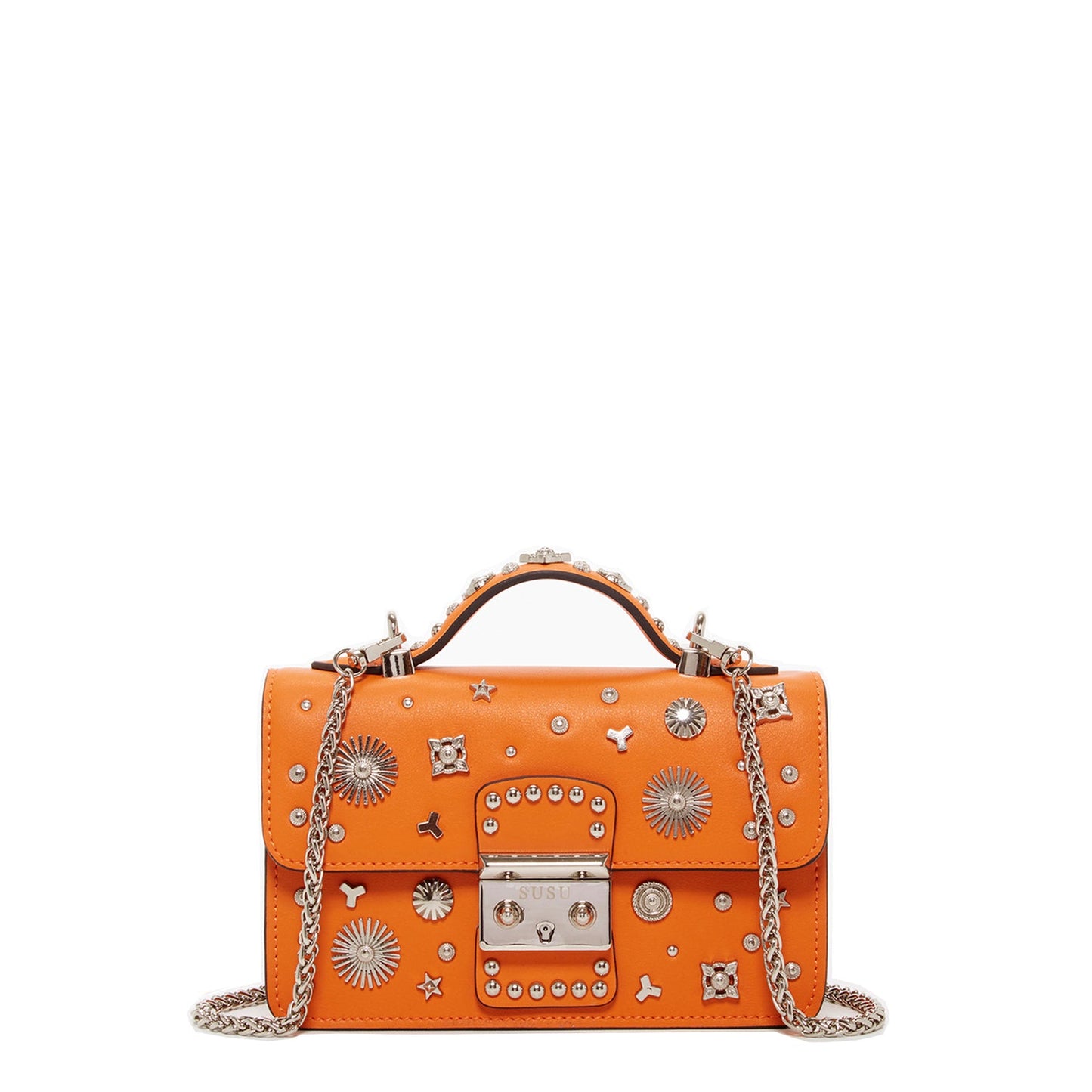 SUSU Studded Small Leather Crossbody Bag Orange Purse Cute Handbag Women's Handbag
