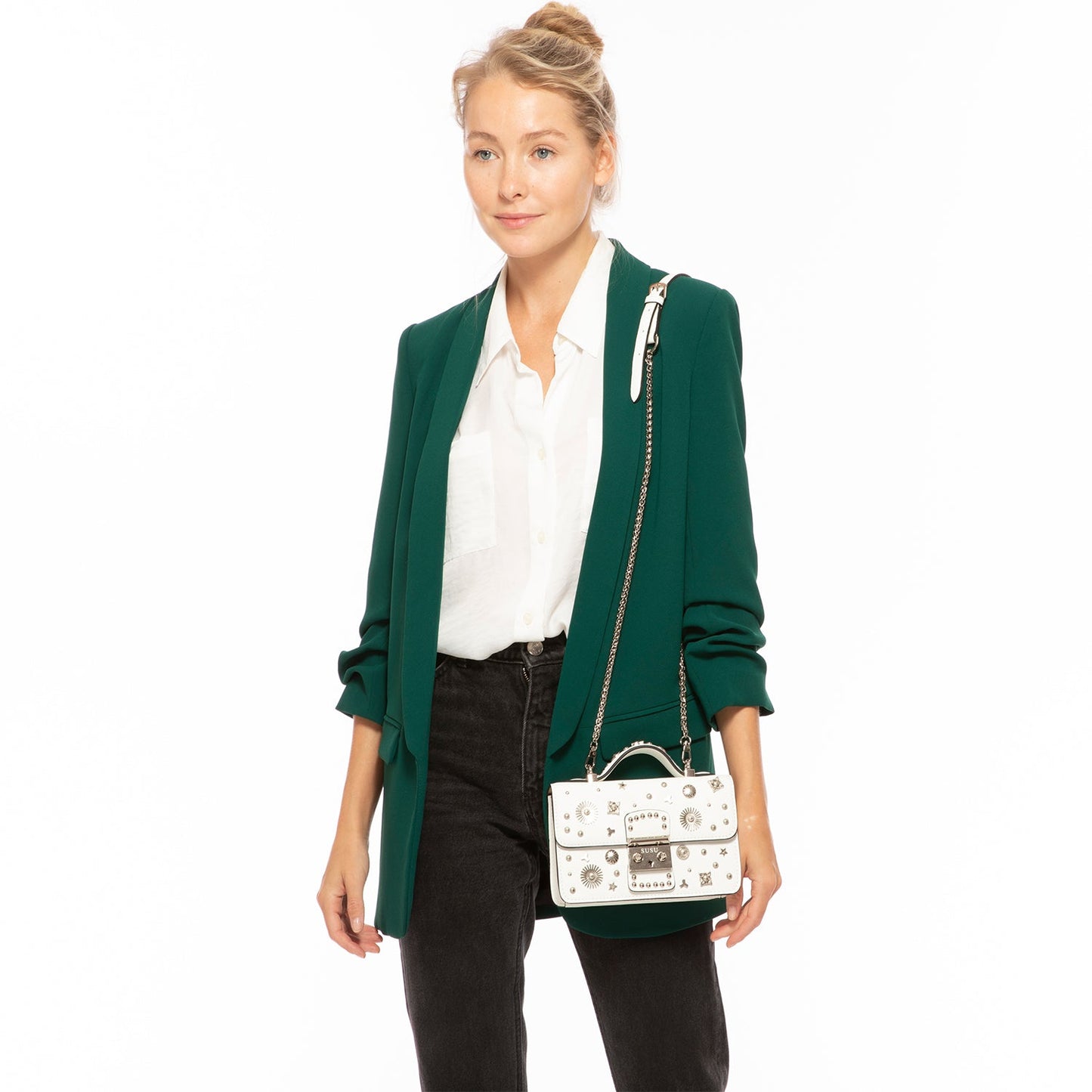 SUSU Small Leather Crossbody Bag White Purse Women's Handbag
