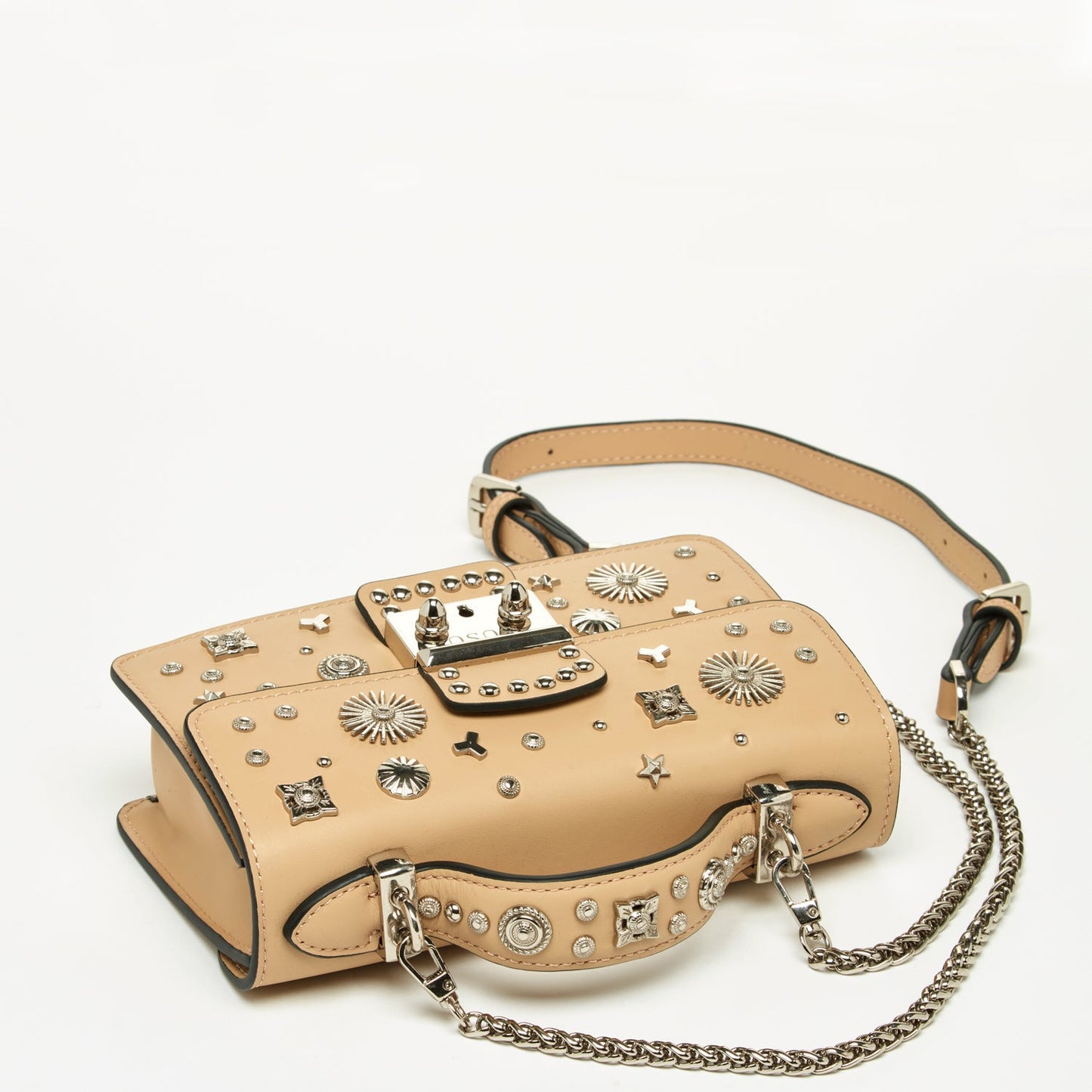 SUSU Small Leather Crossbody Bag Studded Dark Beige Tan Purse Women's Handbag
