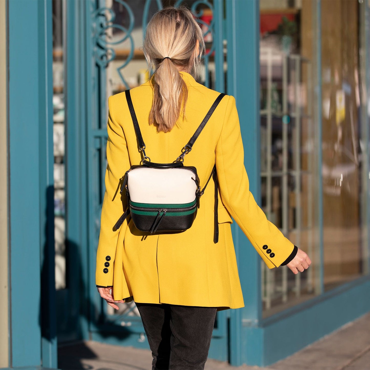 SUSU Leather Backpack Purse for Women Convertible Crossbody Bag Medium Size with Front and Back Pockets