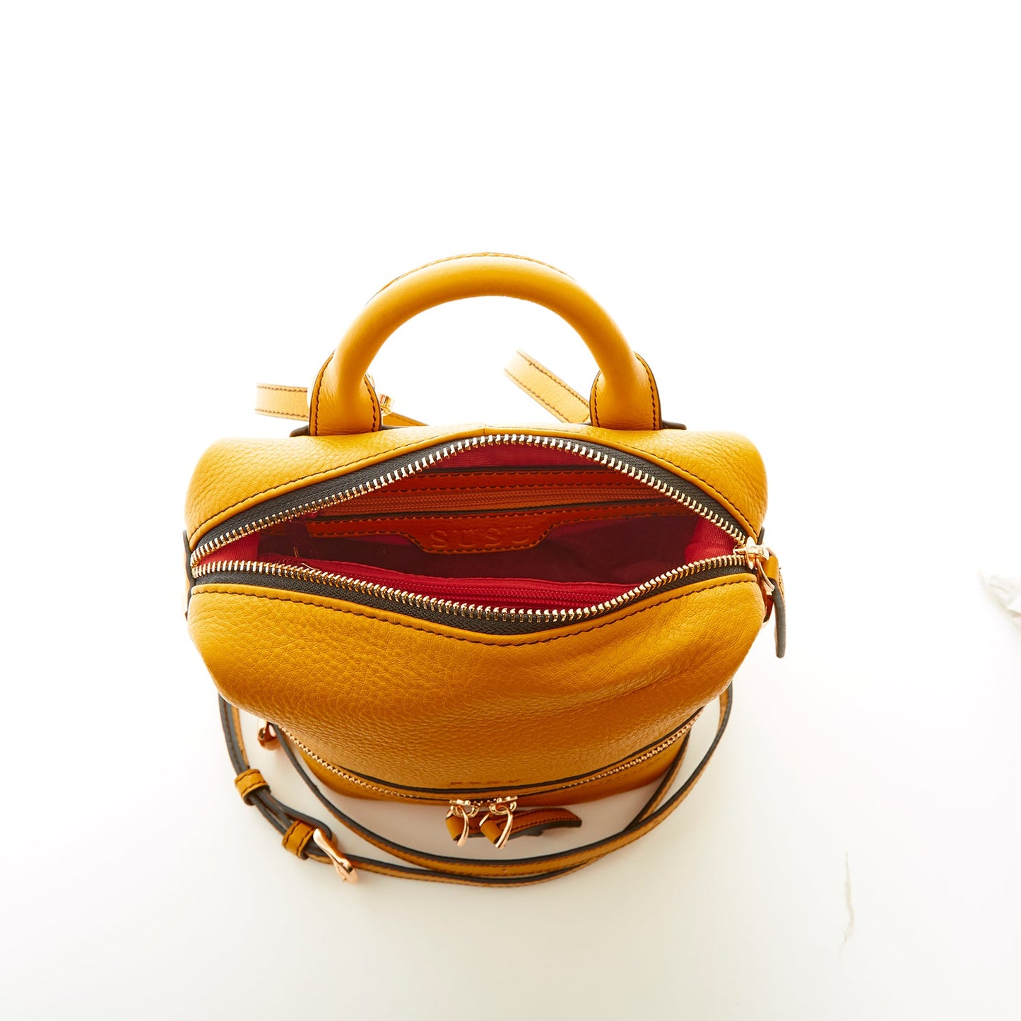 SUSU Leather Backpack for Women Yellow Purse Convertible Crossbody Bag Medium Size with Front and Back Pockets