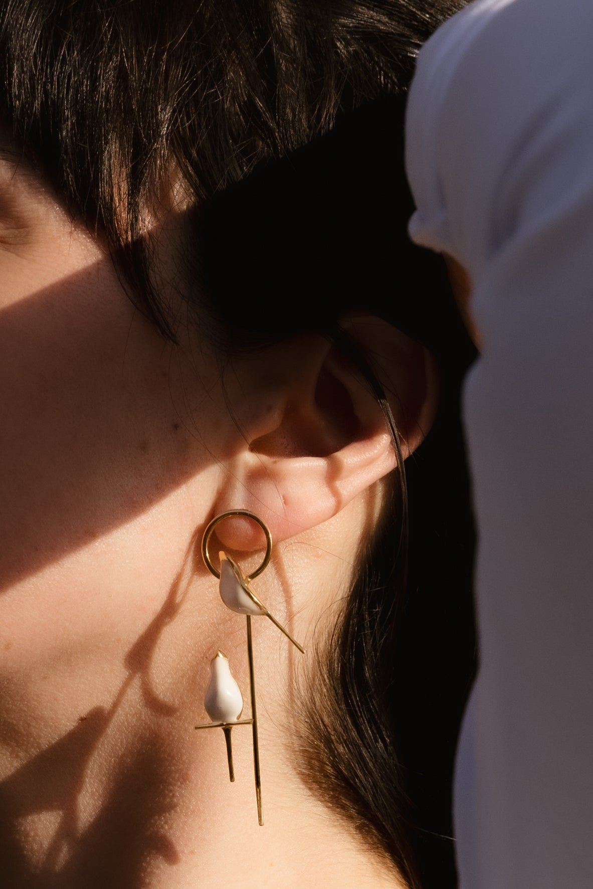 Perched Bird Earrings | 3D enamel sculptural earrings