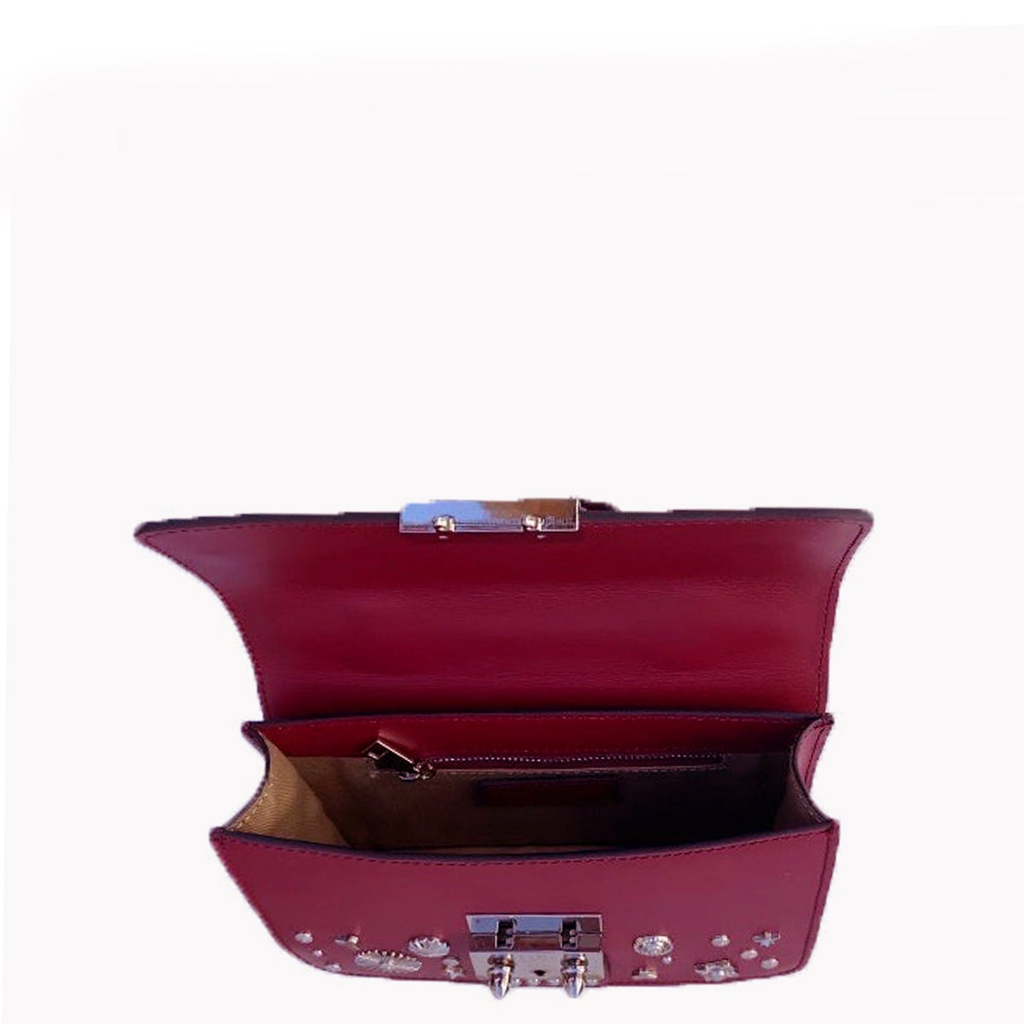 SUSU Studded Small Leather Crossbody Bag Burgundy Purse Women's Handbag