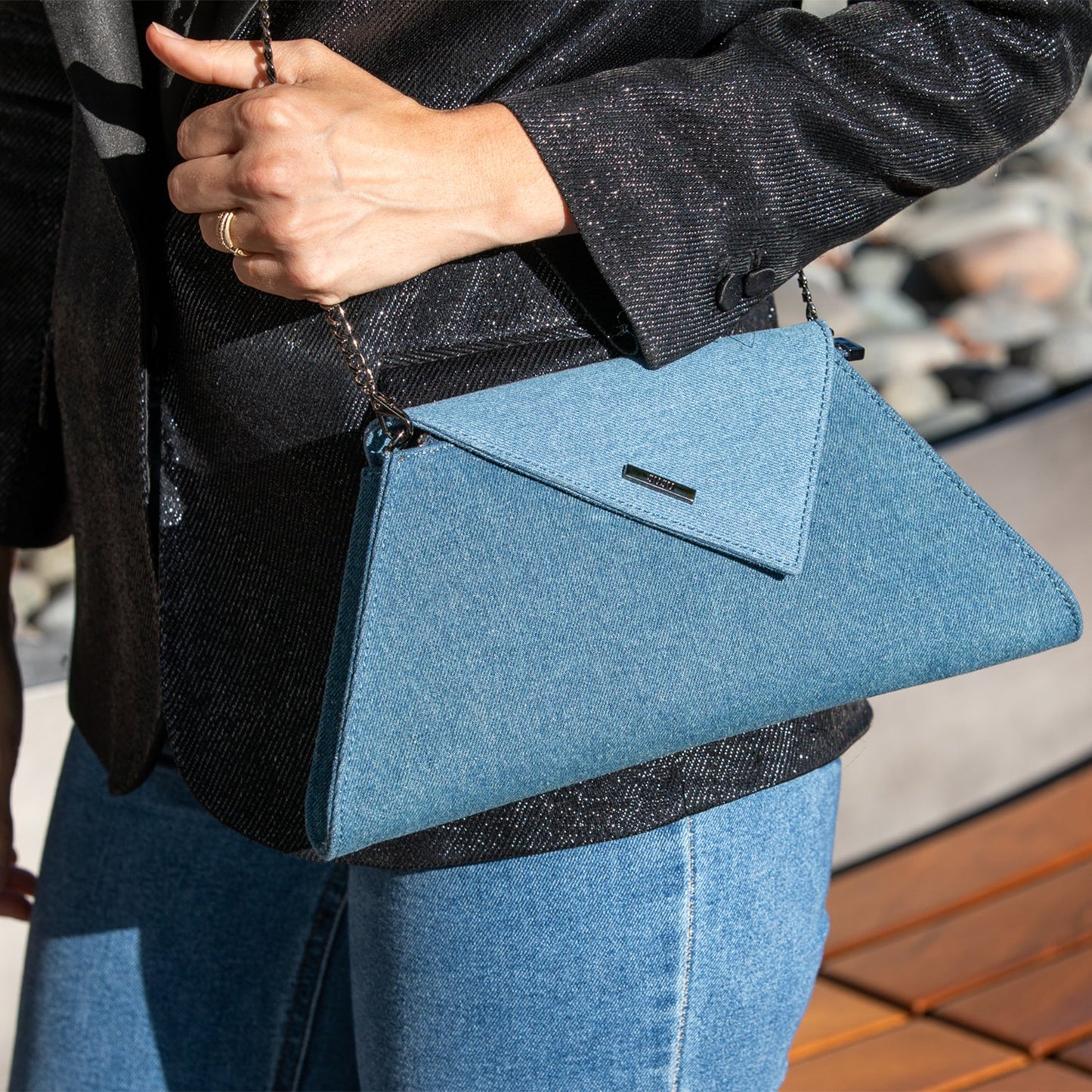 SUSU Denim Clutch Bag Two Tone Crossbody Evening Purse Unique Women's Handbag