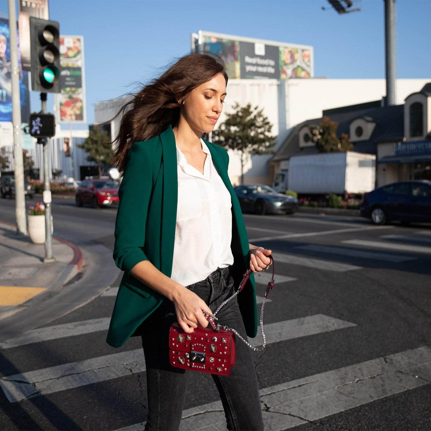 SUSU Studded Small Leather Crossbody Bag Burgundy Purse Women's Handbag