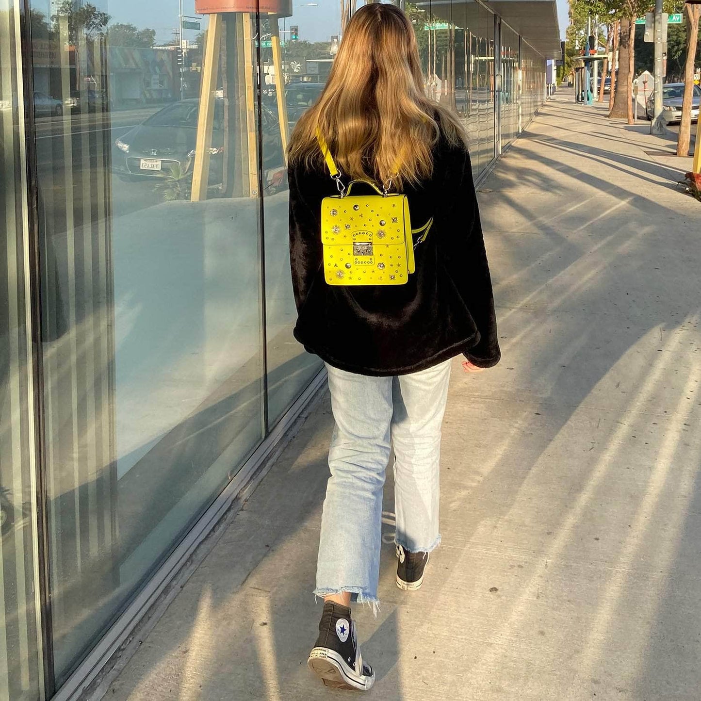 SUSU Convertible Leather Backpack Purse Yellow Crossbody Bag Women's Handbag
