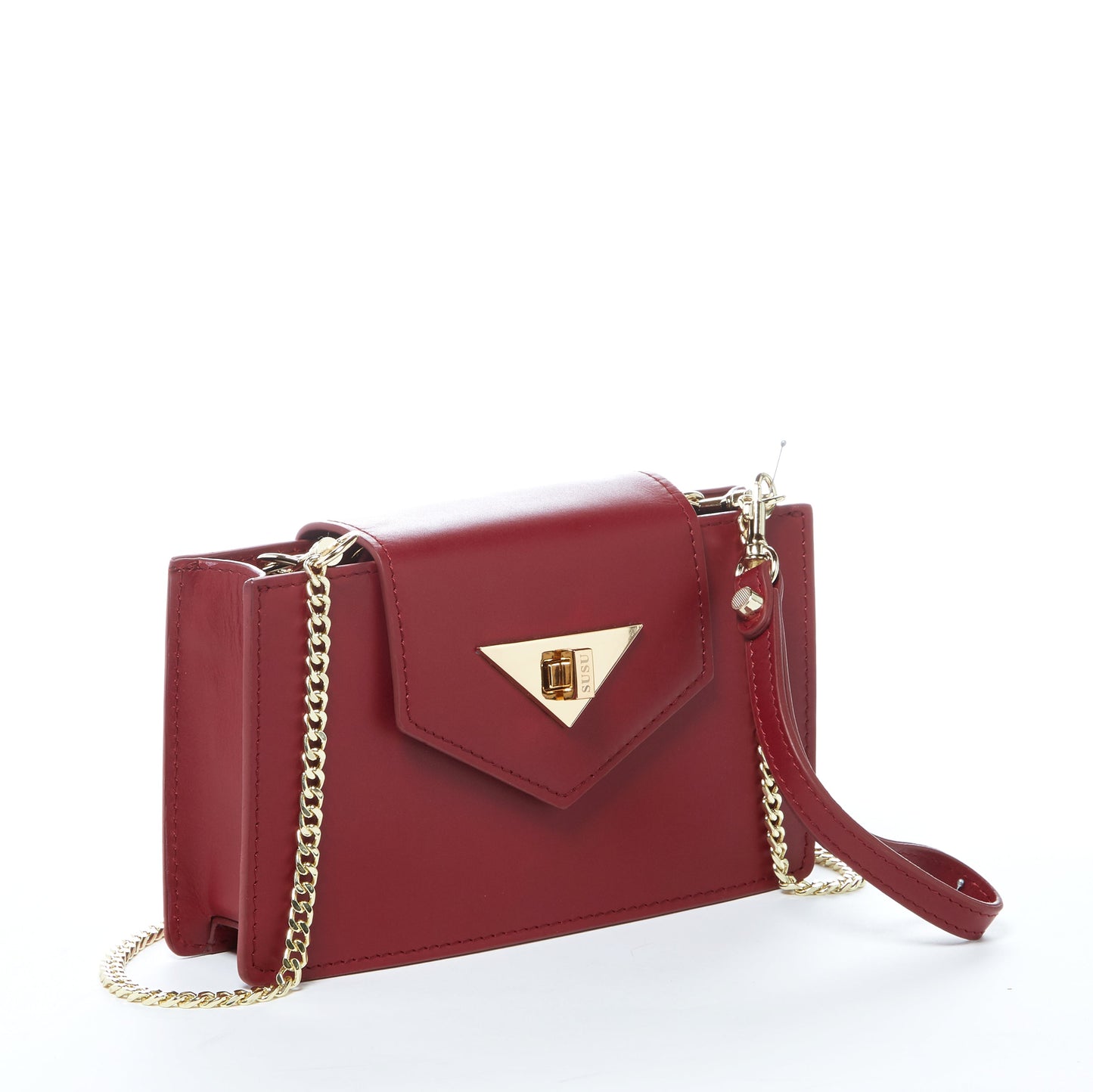 SUSU Mini Crossbody Bag Small Leather Burgundy Purse Wristlet Women's Handbag