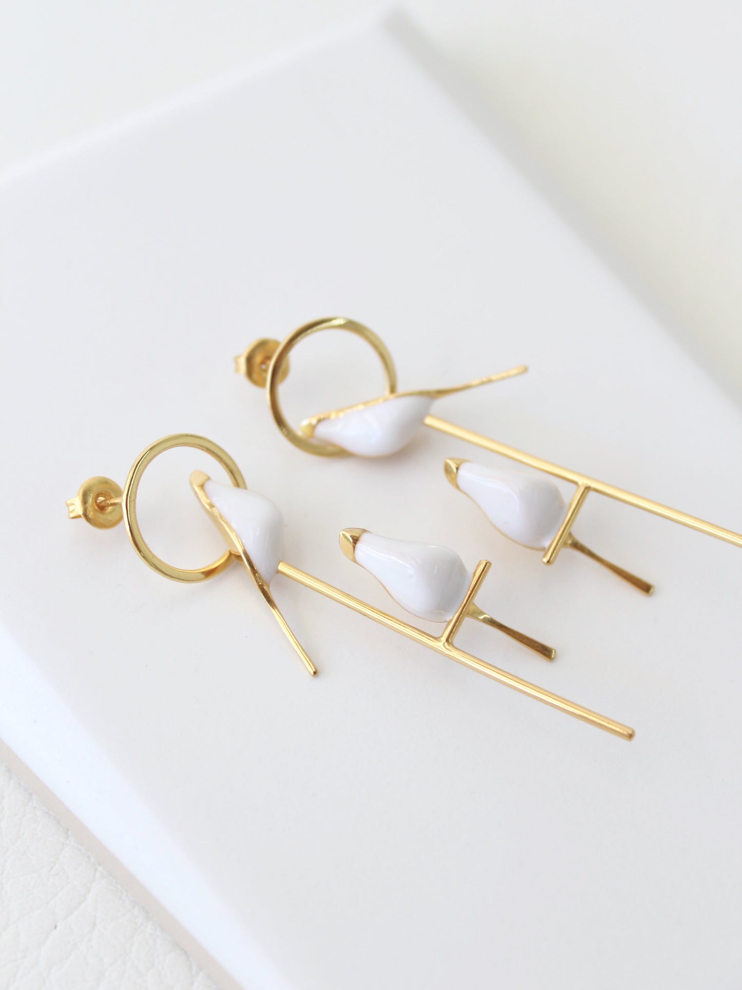 Perched Bird Earrings | 3D enamel sculptural earrings