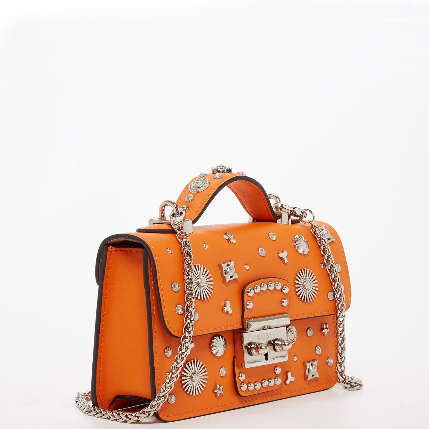 SUSU Studded Small Leather Crossbody Bag Orange Purse Cute Handbag Women's Handbag