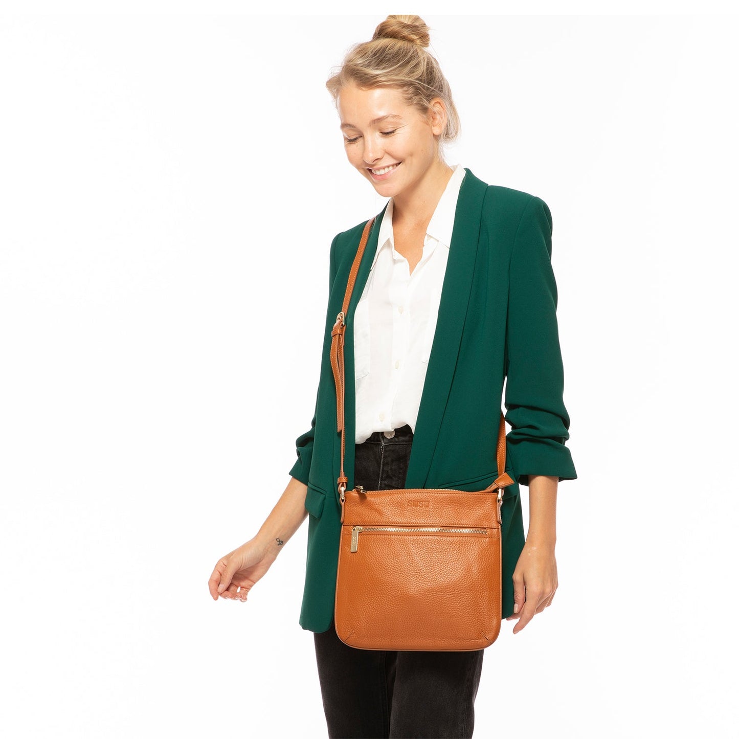 SUSU Leather Messenger Bag Brown Leather Crossbody Purse Women's Handbag
