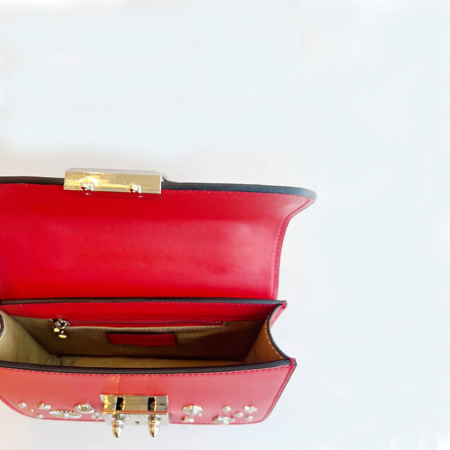 SUSU Studded Small Leather Crossbody Bag Red Purse Women's Handbag