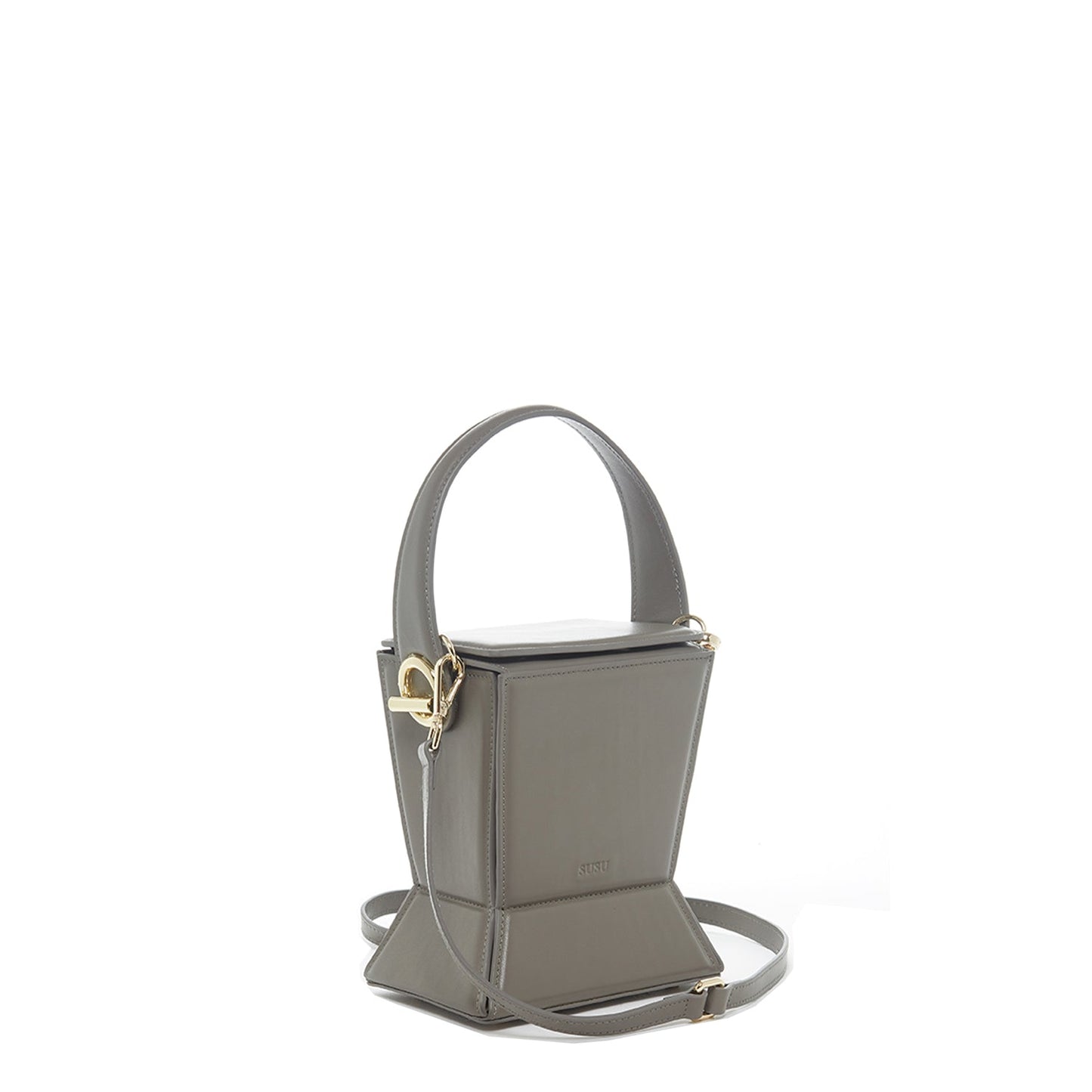 SUSU Grey Leather Bucket Bag Unique Leather Crossbody Purse Women's Handbag