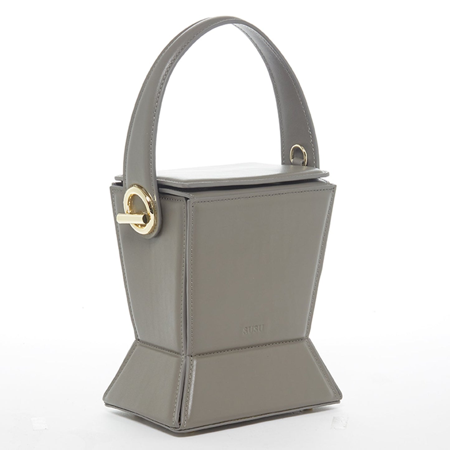 SUSU Grey Leather Bucket Bag Unique Leather Crossbody Purse Women's Handbag