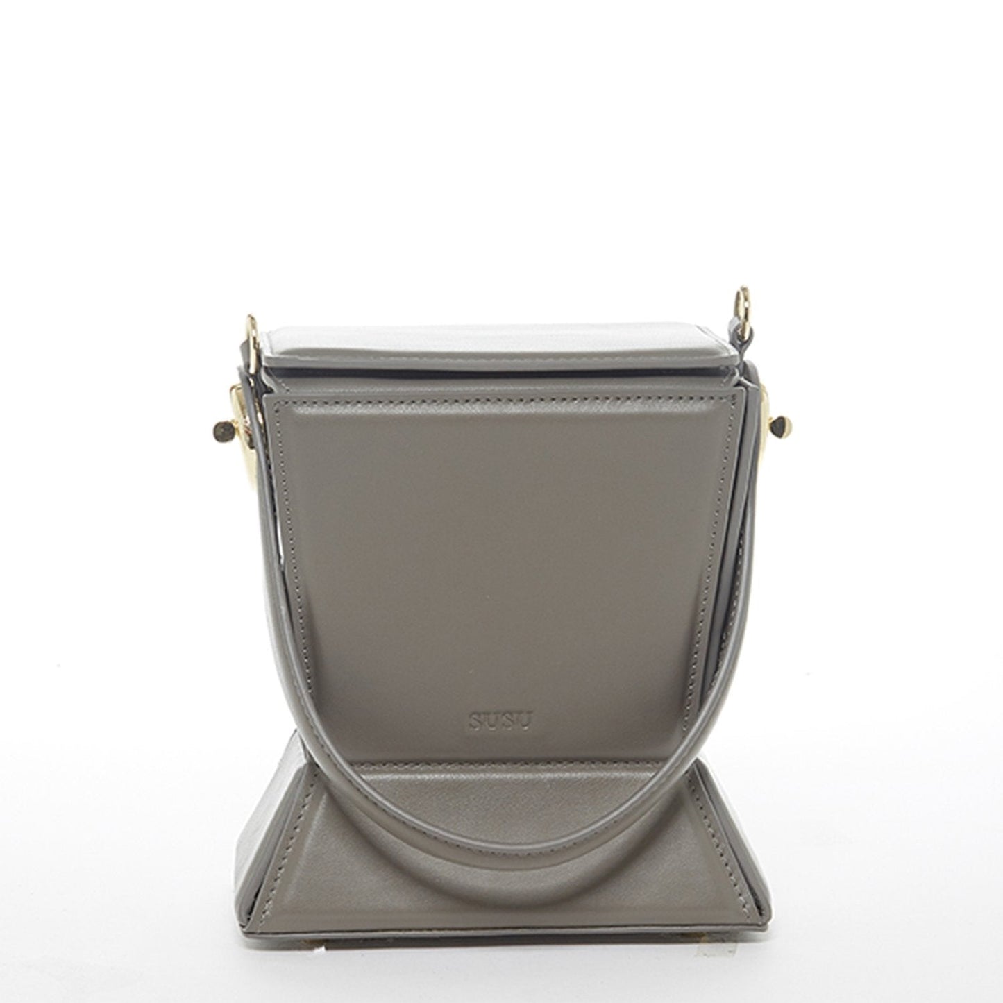 SUSU Grey Leather Bucket Bag Unique Leather Crossbody Purse Women's Handbag