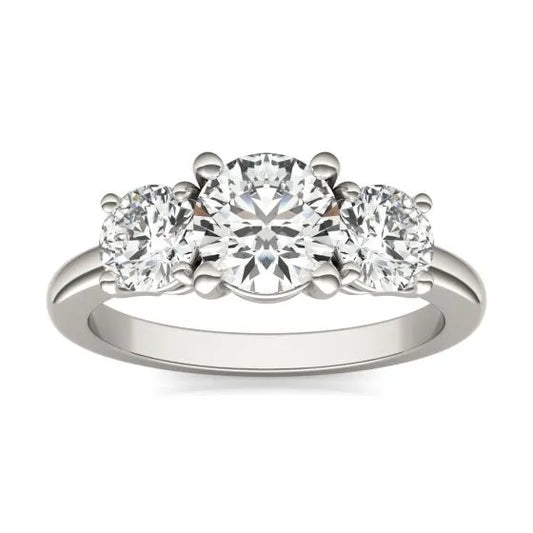 AGI Certified 2 CTW Classic Three-Stone Round Lab Grown Diamond (G-VS) Engagement Ring in 14K White Gold
