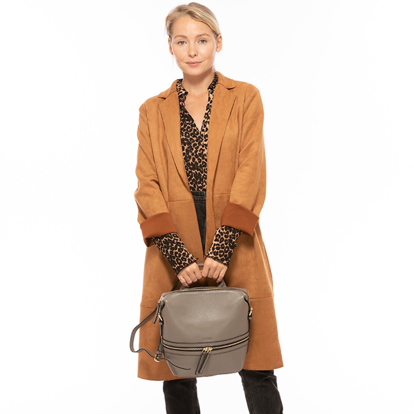 SUSU Grey Leather Backpack Purse Convertible Crossbody Bag