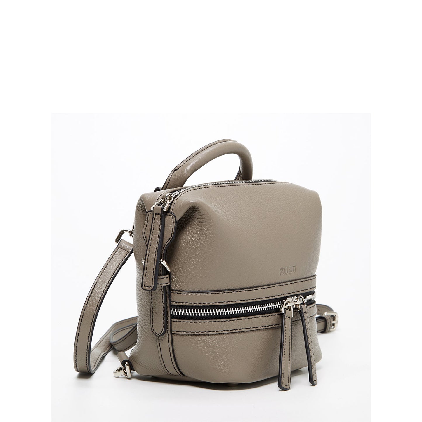 SUSU Gray Leather Backpack Purse for Women Convertible Crossbody Bag Medium Size with Front and Back Pockets