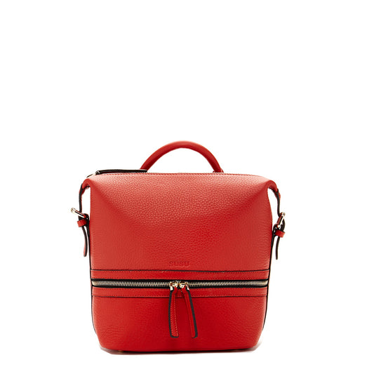SUSU Red Leather Backpack Purse Convertible Crossbody Bag