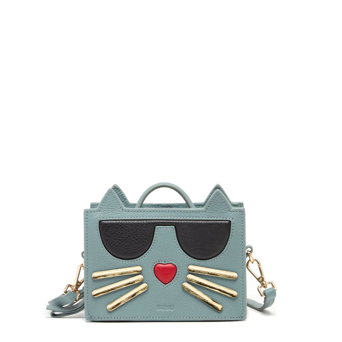 SUSU Leather Cat Purse Crossbody Bag Mineral Blue Handbag for Women