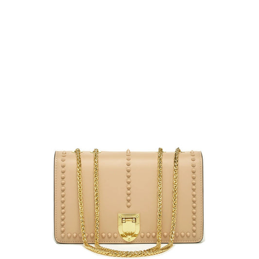 SUSU Leather Chain Shoulder Bag with Chain Strap, Medium Size Crossbody Bag Beige Purse