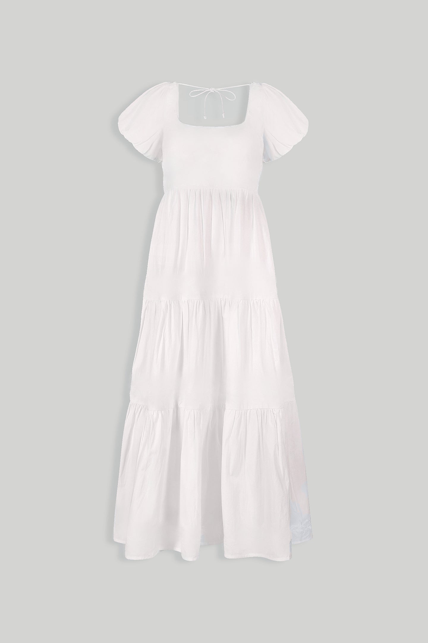 Puff Sleeve Embroidered Tiered Dress in White