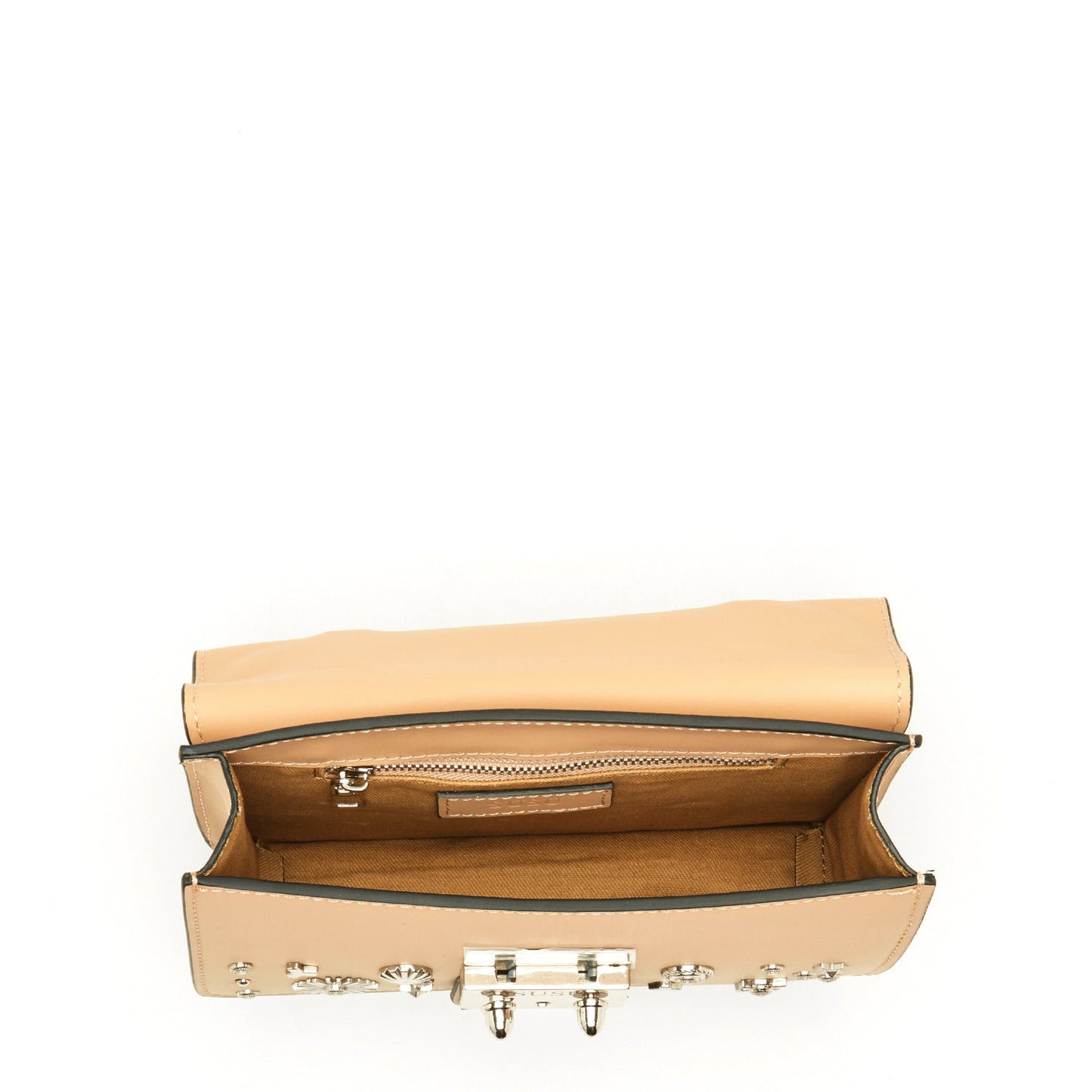 SUSU Small Leather Crossbody Bag Studded Dark Beige Tan Purse  Women's Handbag