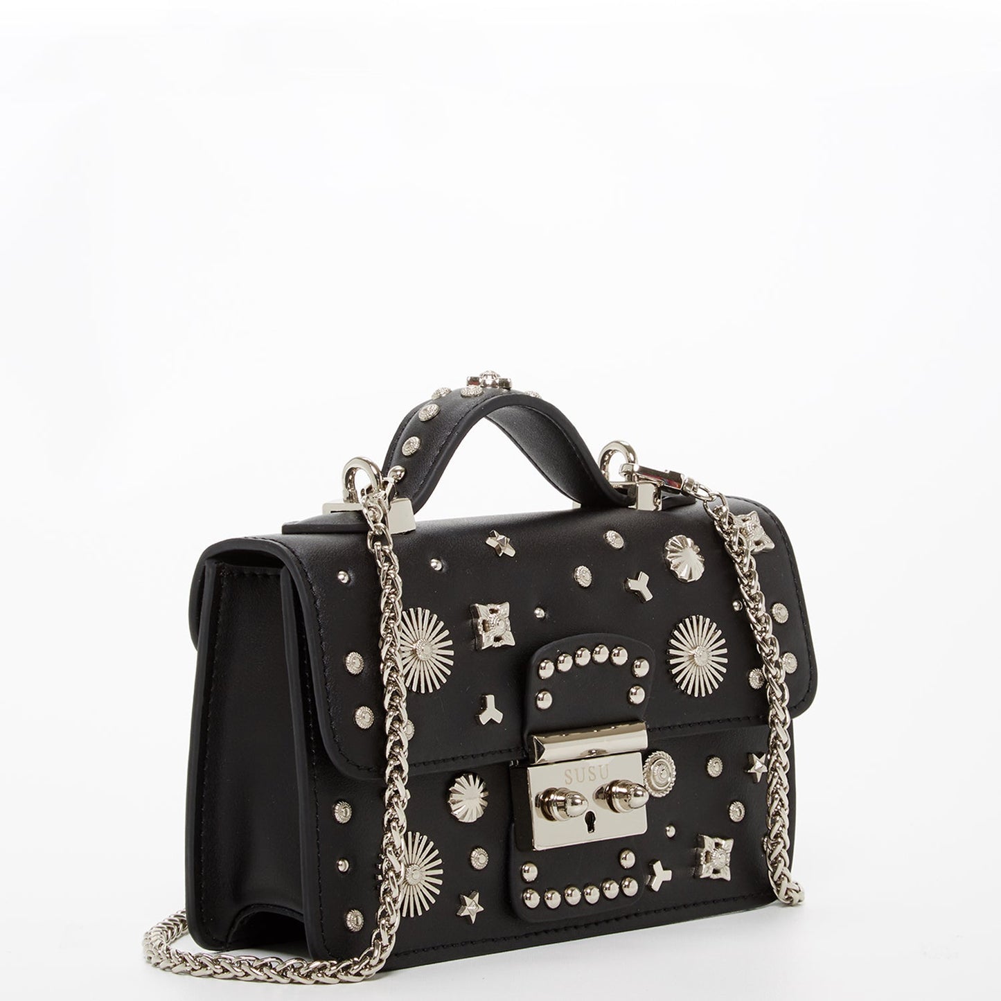 SUSU Studded Small Leather Crossbody Bag Black Purse  Women's Handbag