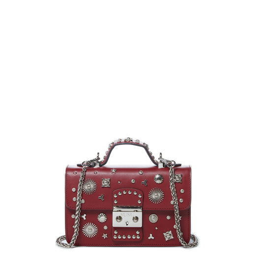 SUSU Studded Small Leather Crossbody Bag Burgundy Purse  Women's Handbag