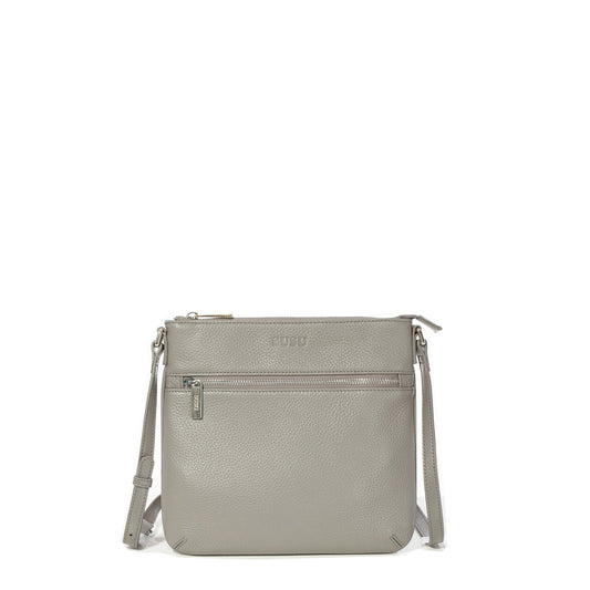 SUSU Leather Messenger Bag Grey Leather Crossbody Purse Women's Handbag