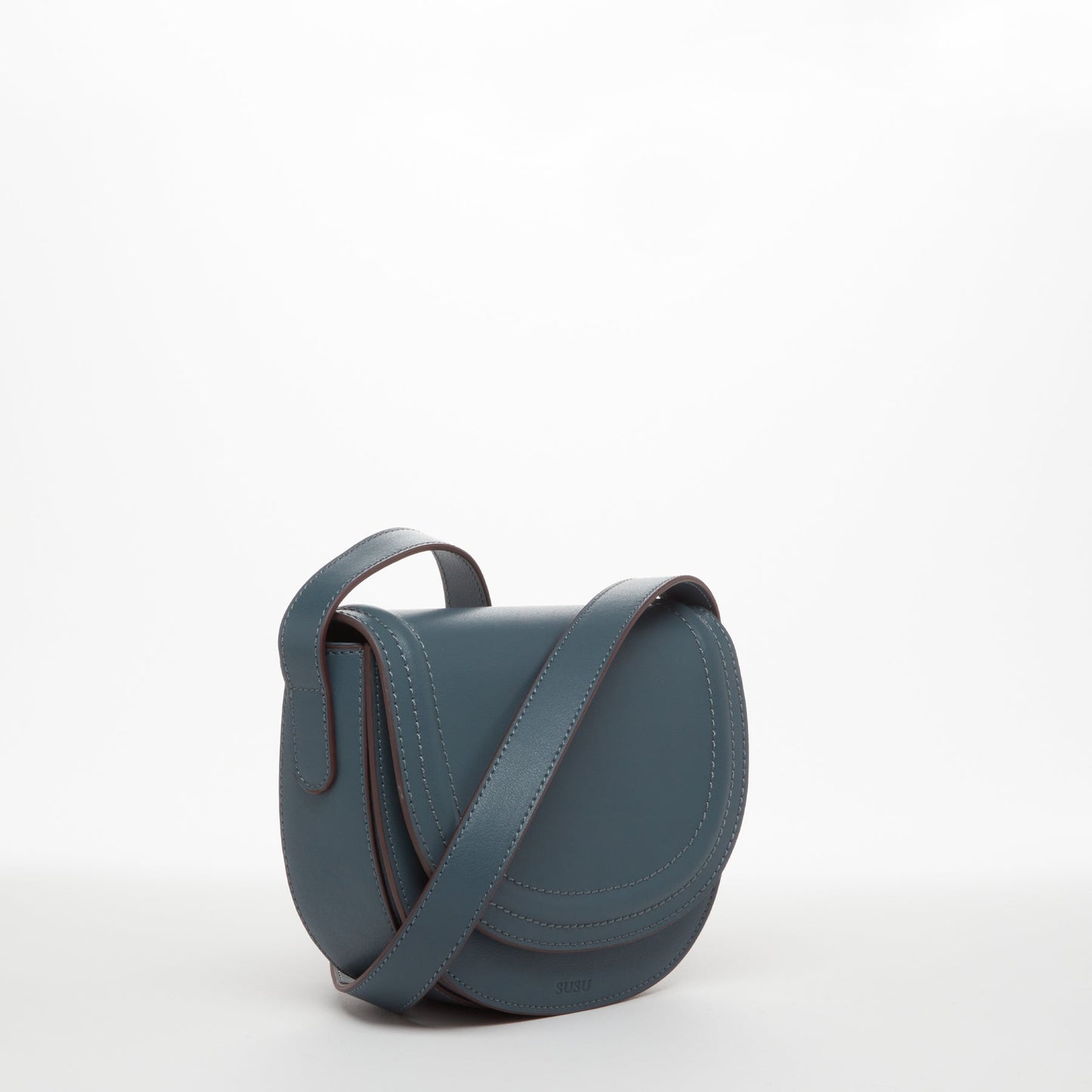 SUSU Leather Saddle Bag Blue Crossbody Purse Women's Handbag