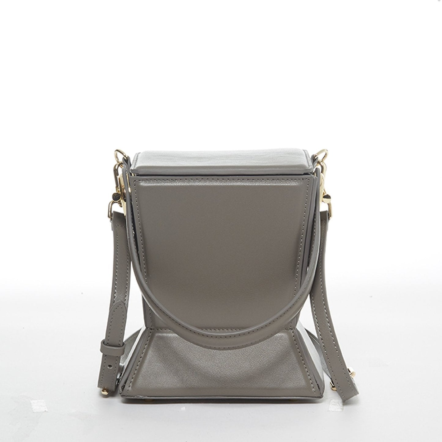 SUSU Grey Leather Bucket Bag Unique Leather Crossbody Purse Women's Handbag